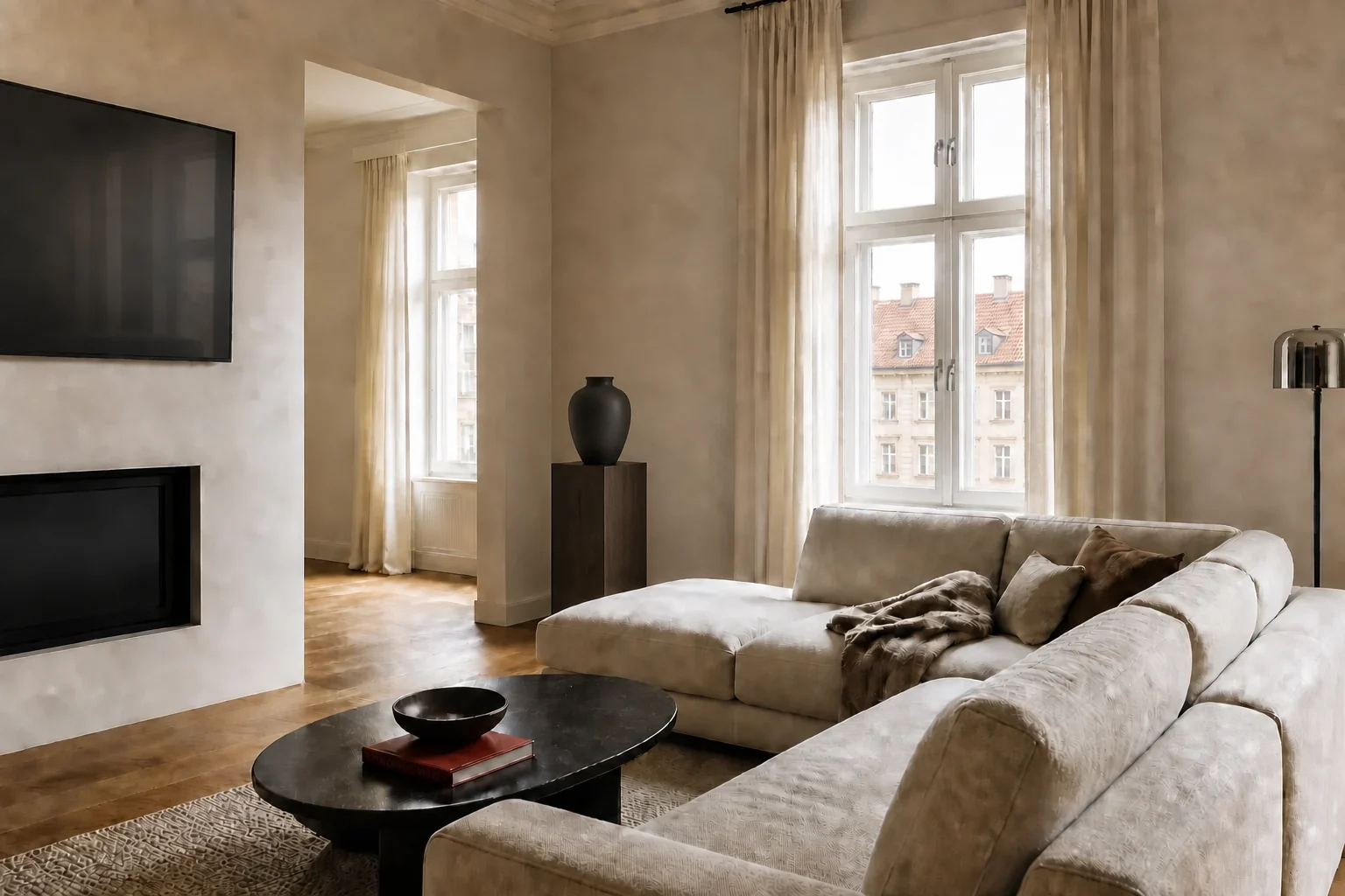 Bright, freshly cleaned contemporary Prague apartment interior